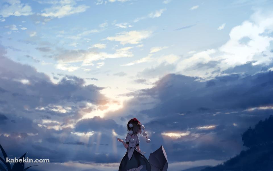 光射す空を見上げる射命丸文 / 東方の壁紙(960px x 600px) 高画質 PC・デスクトップ用