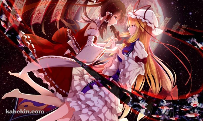 両手を合わせる博麗霊夢と八雲紫 / 東方の壁紙(800px x 480px) 高画質 PC・デスクトップ用