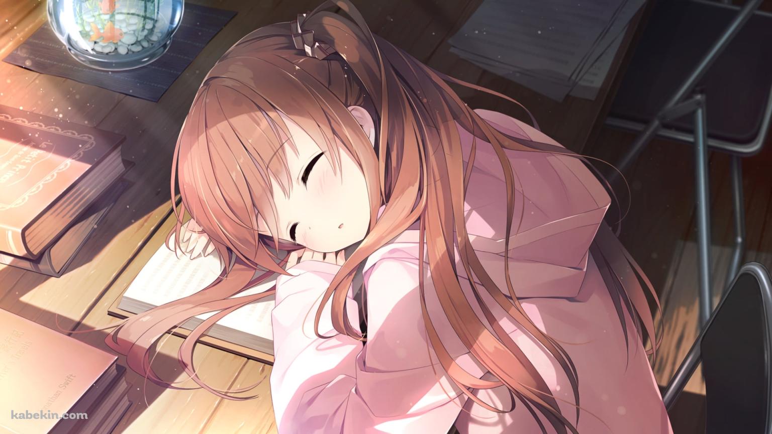 机の上で寝る姫野星奏(ひめの せな) / 恋×シンアイ彼女の壁紙(1536px x 864px) 高画質 PC・デスクトップ用