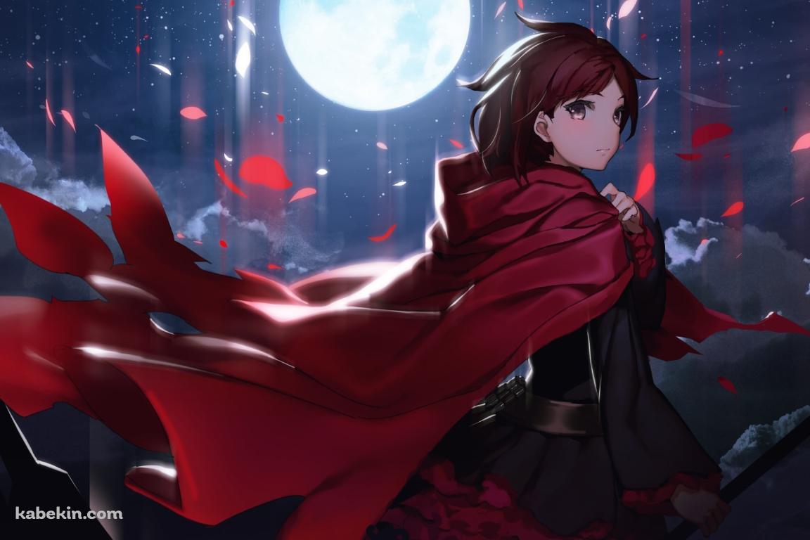 満月と赤い花びらとルビー・ローズ / RWBYの壁紙(1152px x 768px) 高画質 PC・デスクトップ用
