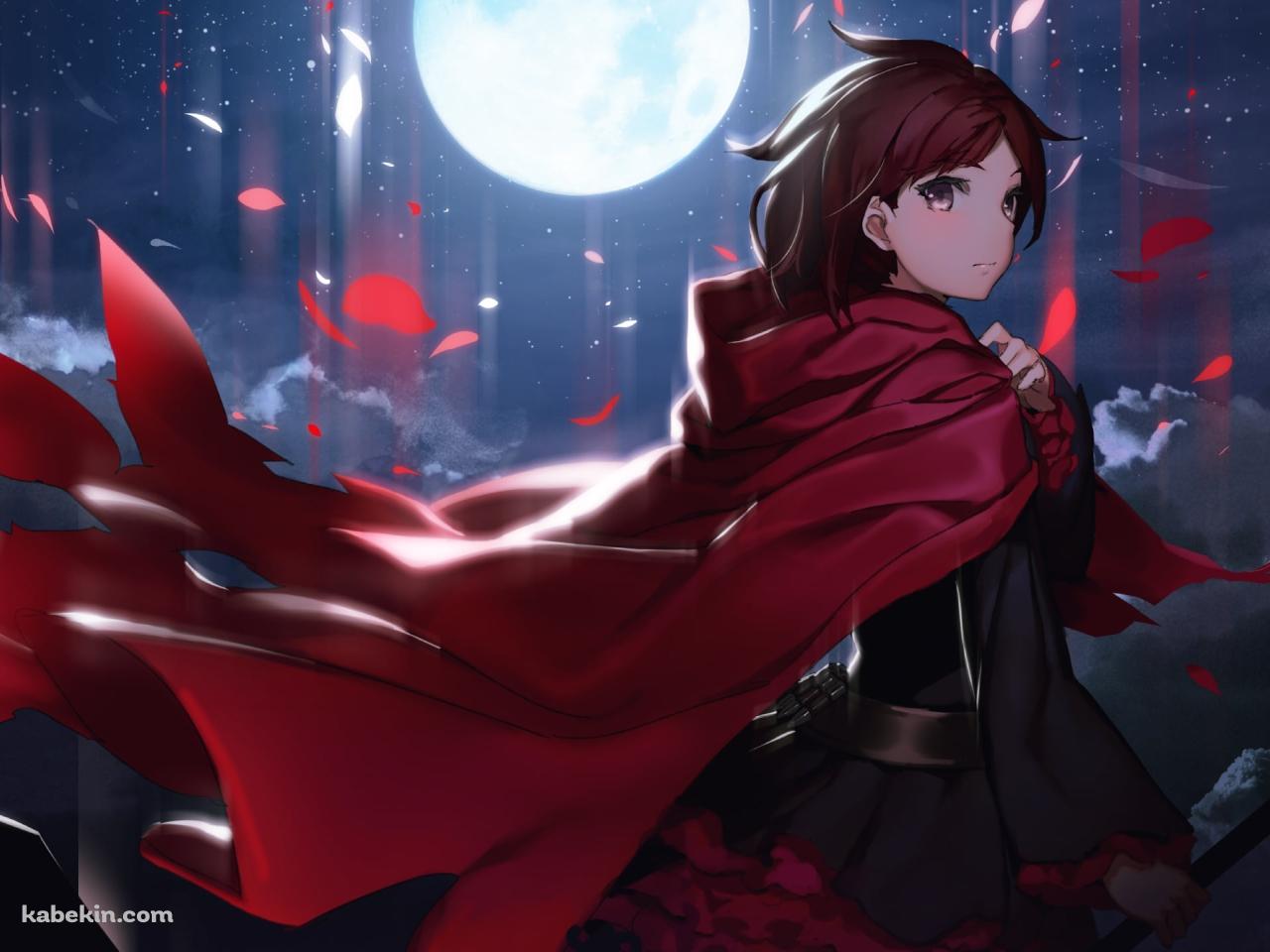 満月と赤い花びらとルビー・ローズ / RWBYの壁紙(1280px x 960px) 高画質 PC・デスクトップ用