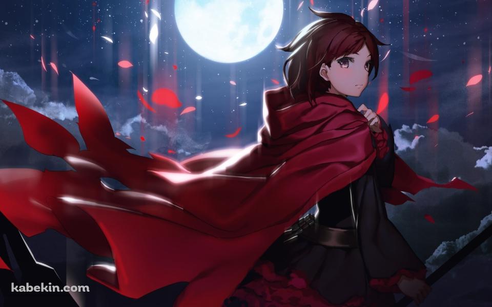 満月と赤い花びらとルビー・ローズ / RWBYの壁紙(960px x 600px) 高画質 PC・デスクトップ用