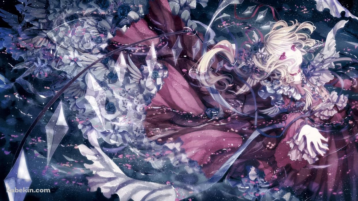 濃い赤のドレスを着たフランドール・スカーレット / Flandre Scarlet / 東方の壁紙(1242px x 698px) 高画質 PC・デスクトップ用
