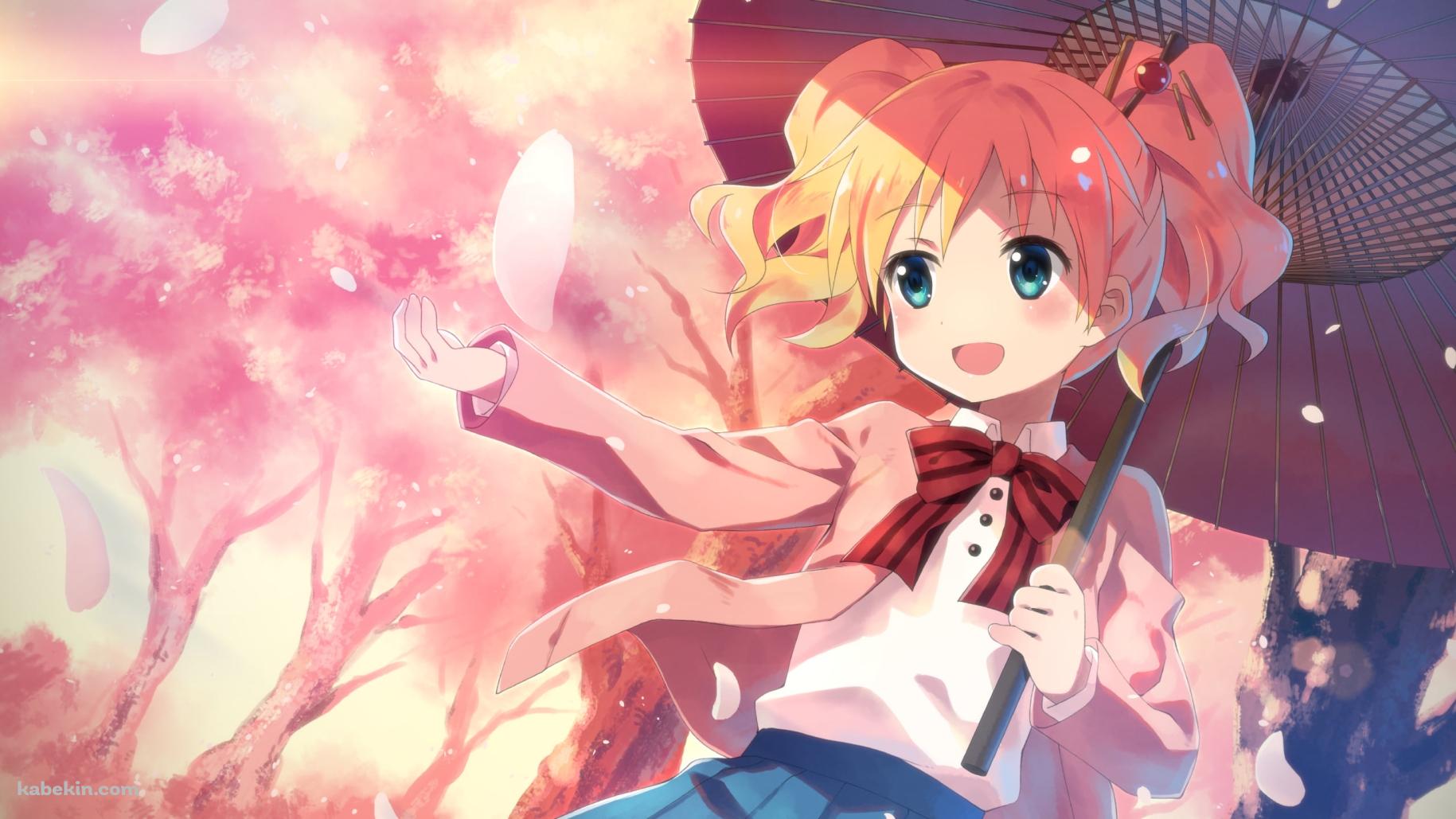 ピンクの花びらに手をかざす可愛いアリス・カータレット / きんいろモザイクの壁紙(1829px x 1029px) 高画質 PC・デスクトップ用