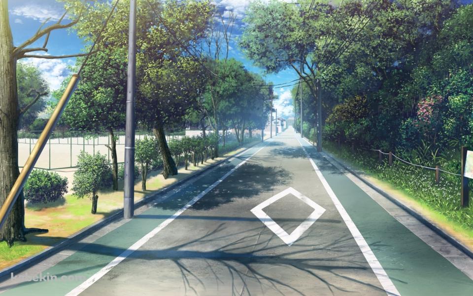 学校の運動場の横の緑豊かな舗装された道路の壁紙(960px x 600px) 高画質 PC・デスクトップ用