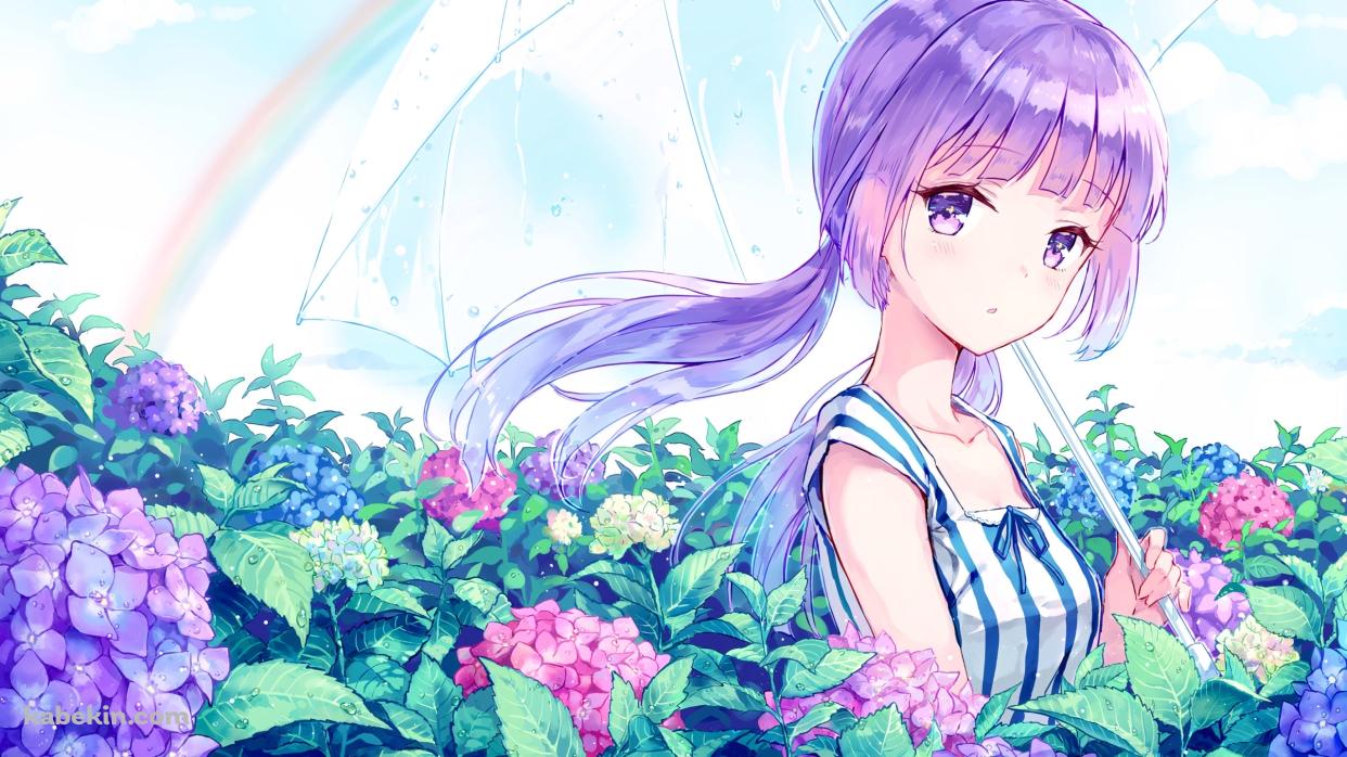 紫陽花の花畑でビニール傘をさす可愛い氷上スミレ / アイカツ!の壁紙(1242px x 698px) 高画質 PC・デスクトップ用
