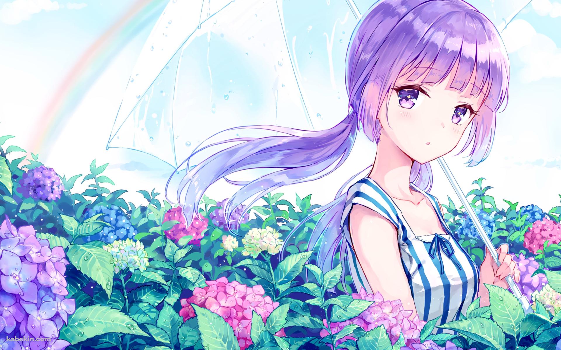 紫陽花の花畑でビニール傘をさす可愛い氷上スミレ / アイカツ!の壁紙(1920px x 1200px) 高画質 PC・デスクトップ用