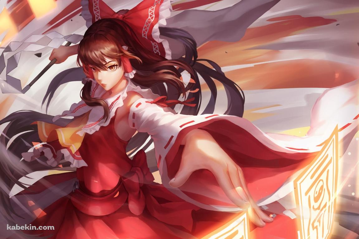 光る護符をくりだすかっこいい博麗霊夢 / 東方の壁紙(1152px x 768px) 高画質 PC・デスクトップ用