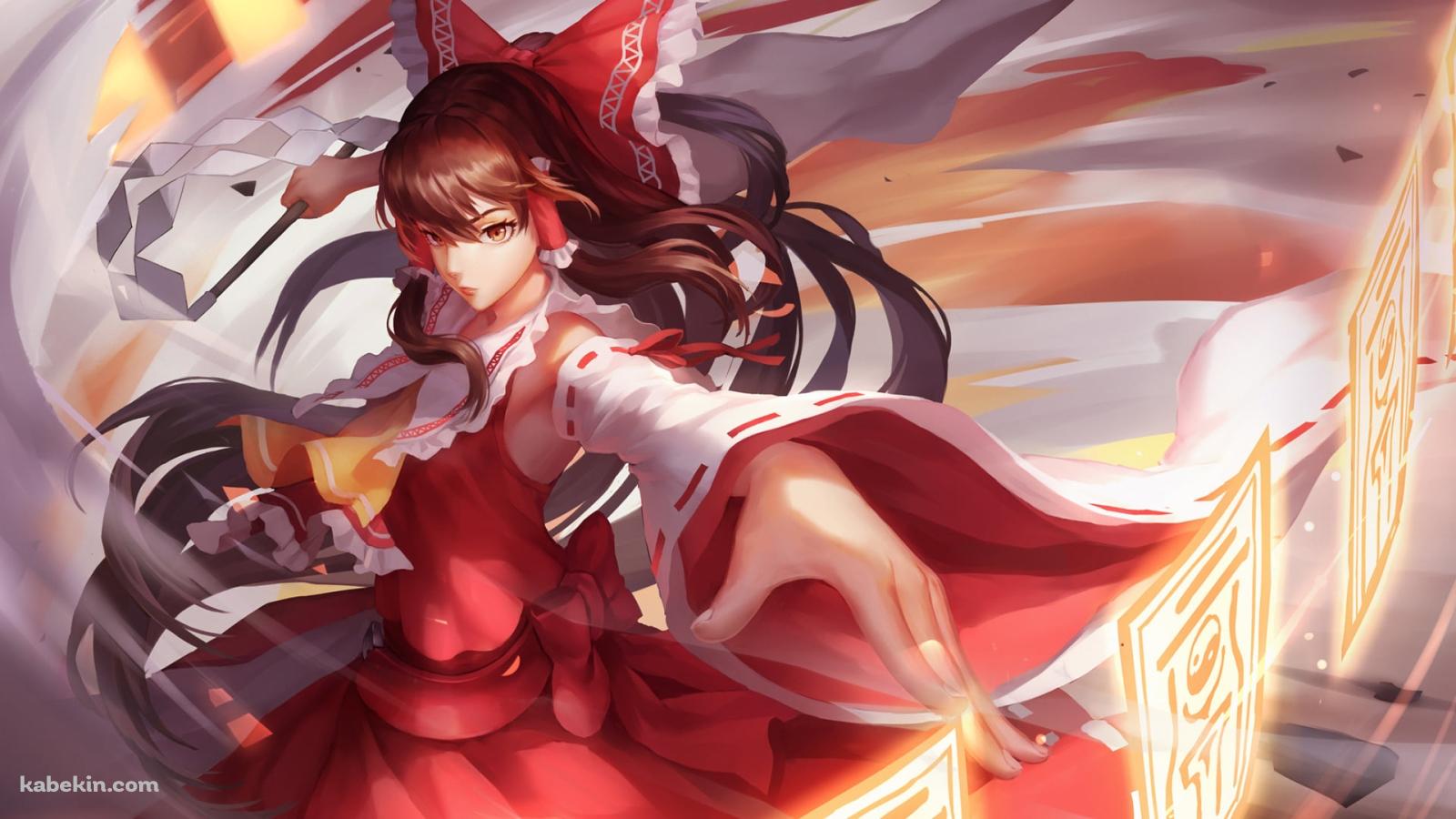 光る護符をくりだすかっこいい博麗霊夢 / 東方の壁紙(1600px x 900px) 高画質 PC・デスクトップ用