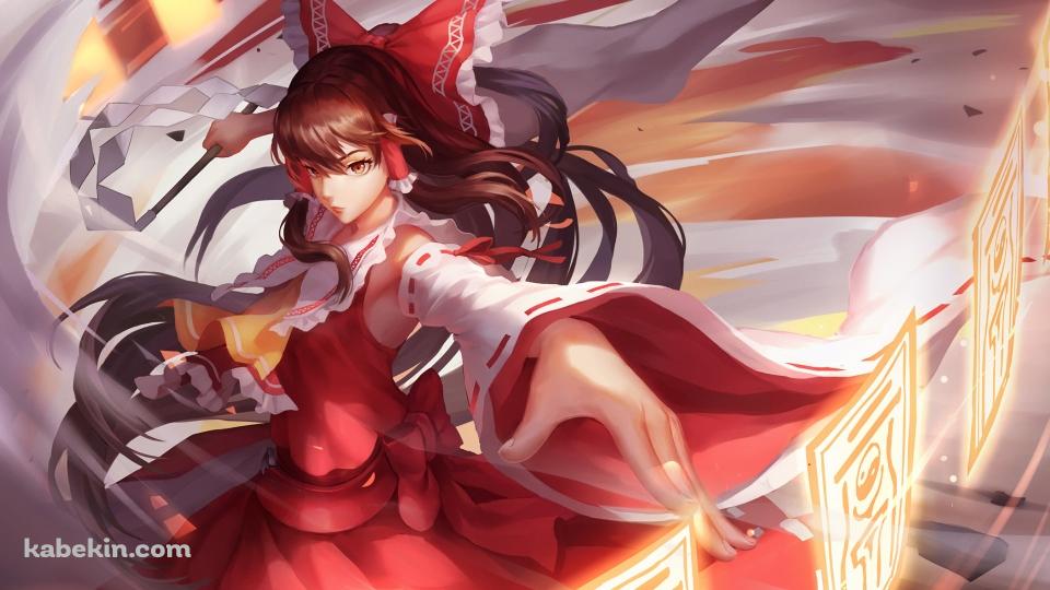 光る護符をくりだすかっこいい博麗霊夢 / 東方の壁紙(960px x 540px) 高画質 PC・デスクトップ用