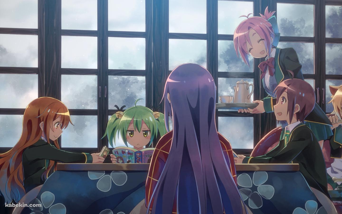 コタツを囲んでくつろぐ四ノ宮 京夜 / 天使 真央 / 皇 紫音 / 綺羅々・バーンシュタイン / 天使 恵 / 神無月 環 / GJ部の壁紙(1440px x 900px) 高画質 PC・デスクトップ用