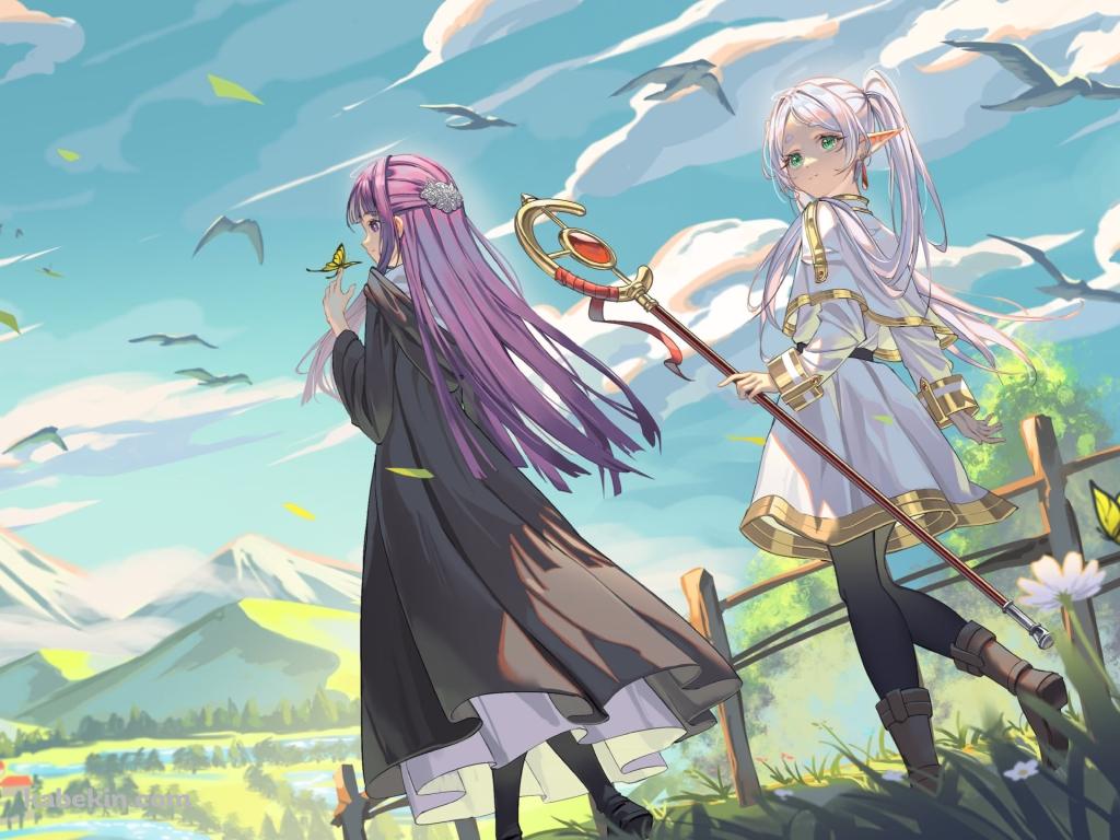 草原を歩くフリーレンとフェルン / 葬送のフリーレンの壁紙(1024px x 768px) 高画質 PC・デスクトップ用