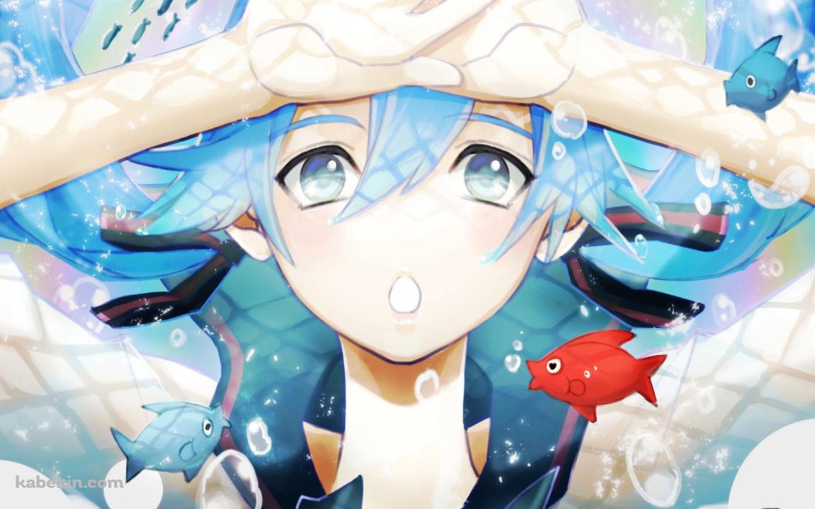 口を開けて額に手をあてる初音ミク / 金魚 / ボトルミク / ボカロ / ボーカロイドの壁紙(1152px x 720px) 高画質 PC・デスクトップ用