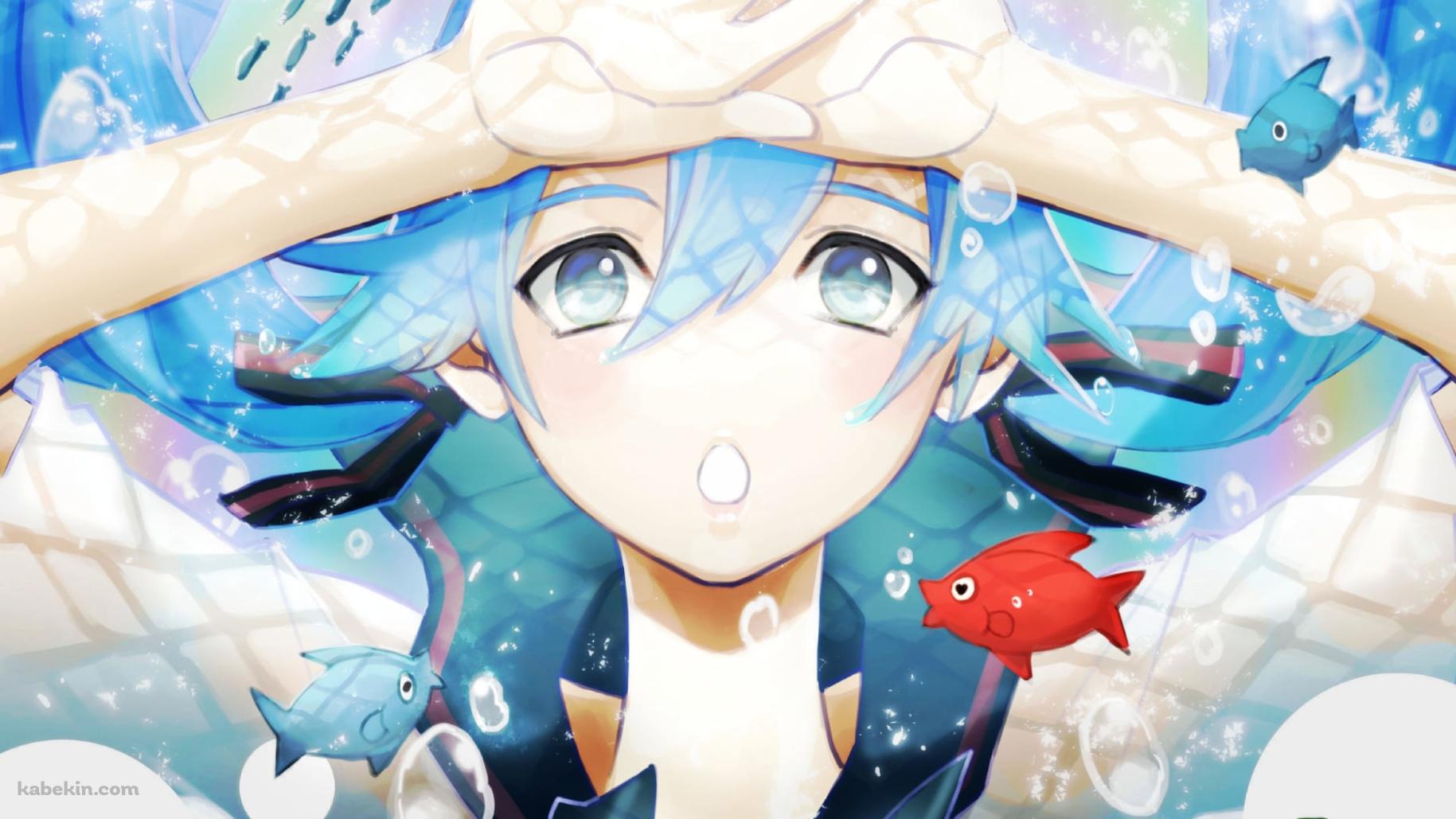 口を開けて額に手をあてる初音ミク / 金魚 / ボトルミク / ボカロ / ボーカロイドの壁紙(1829px x 1029px) 高画質 PC・デスクトップ用