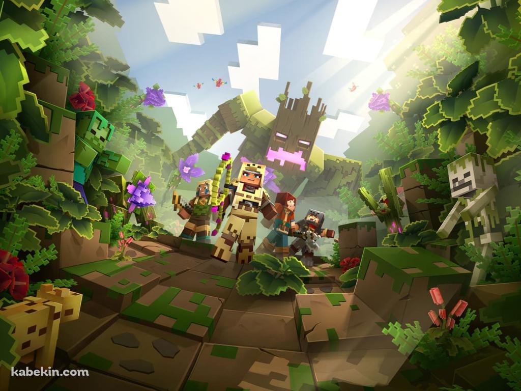 ジャングルを進むパーティー / マイクラ / マインクラフト / Minecraft Cartoonの壁紙(1024px x 768px) 高画質 PC・デスクトップ用