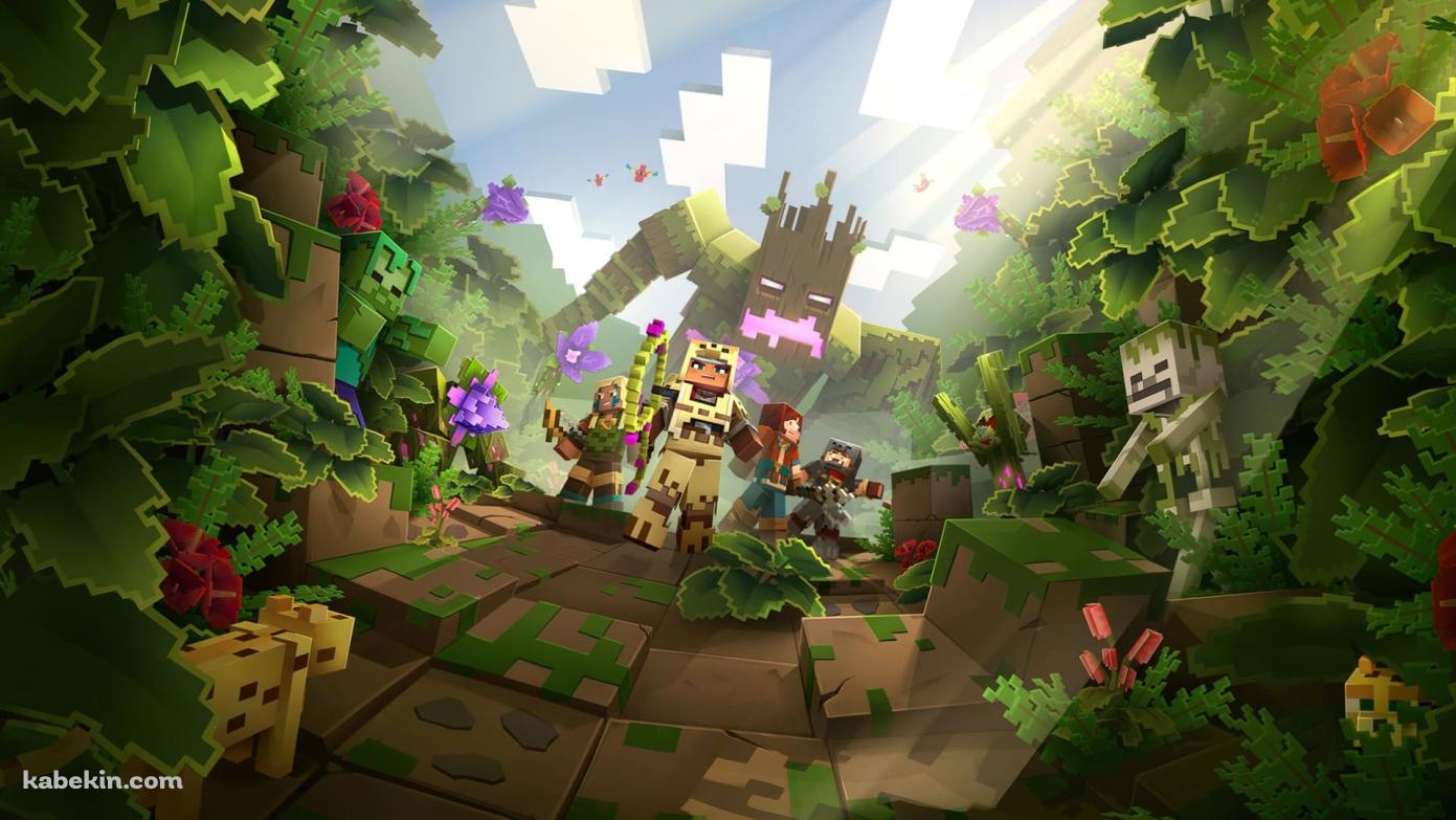ジャングルを進むパーティー / マイクラ / マインクラフト / Minecraft Cartoonの壁紙(1391px x 783px) 高画質 PC・デスクトップ用