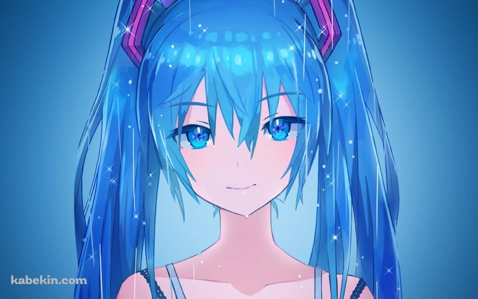 澄んだ青い瞳で真っ直ぐこちらを見つめる初音ミク / ボカロ / ボーカロイドの壁紙(960px x 600px) 高画質 PC・デスクトップ用