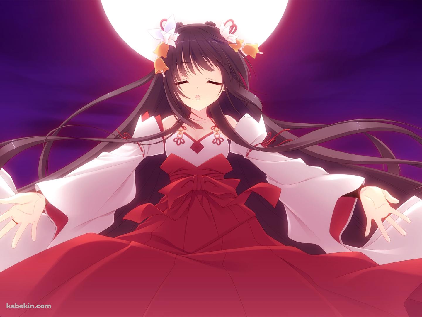 満月と巫女の衣装を着た小鳥遊 沙夜 (たかなし さや) / マジカル☆ディアーズの壁紙(1440px x 1080px) 高画質 PC・デスクトップ用