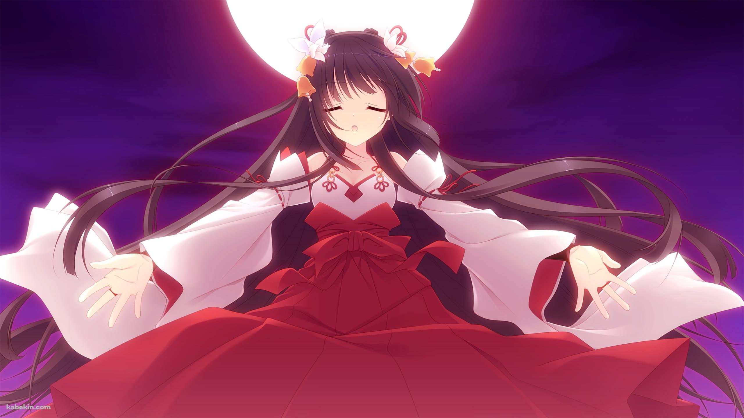満月と巫女の衣装を着た小鳥遊 沙夜 (たかなし さや) / マジカル☆ディアーズの壁紙(2560px x 1440px) 高画質 PC・デスクトップ用