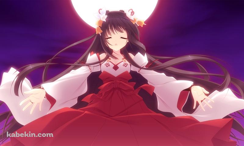 満月と巫女の衣装を着た小鳥遊 沙夜 (たかなし さや) / マジカル☆ディアーズの壁紙(800px x 480px) 高画質 PC・デスクトップ用