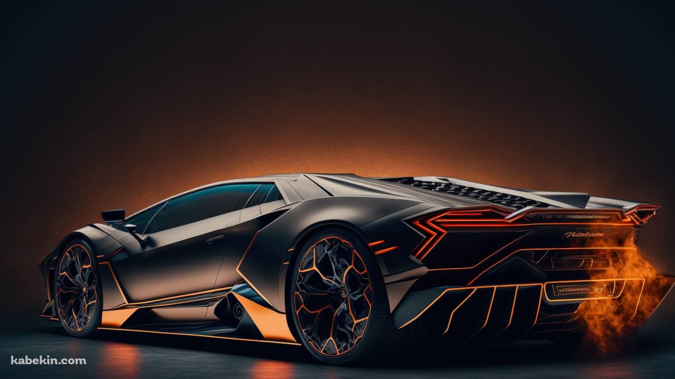 エンジンをふかすLamborghini aesthetic / ランボルギーニ / 炎 / 黒の壁紙(1366px x 768px) 高画質 PC・デスクトップ用