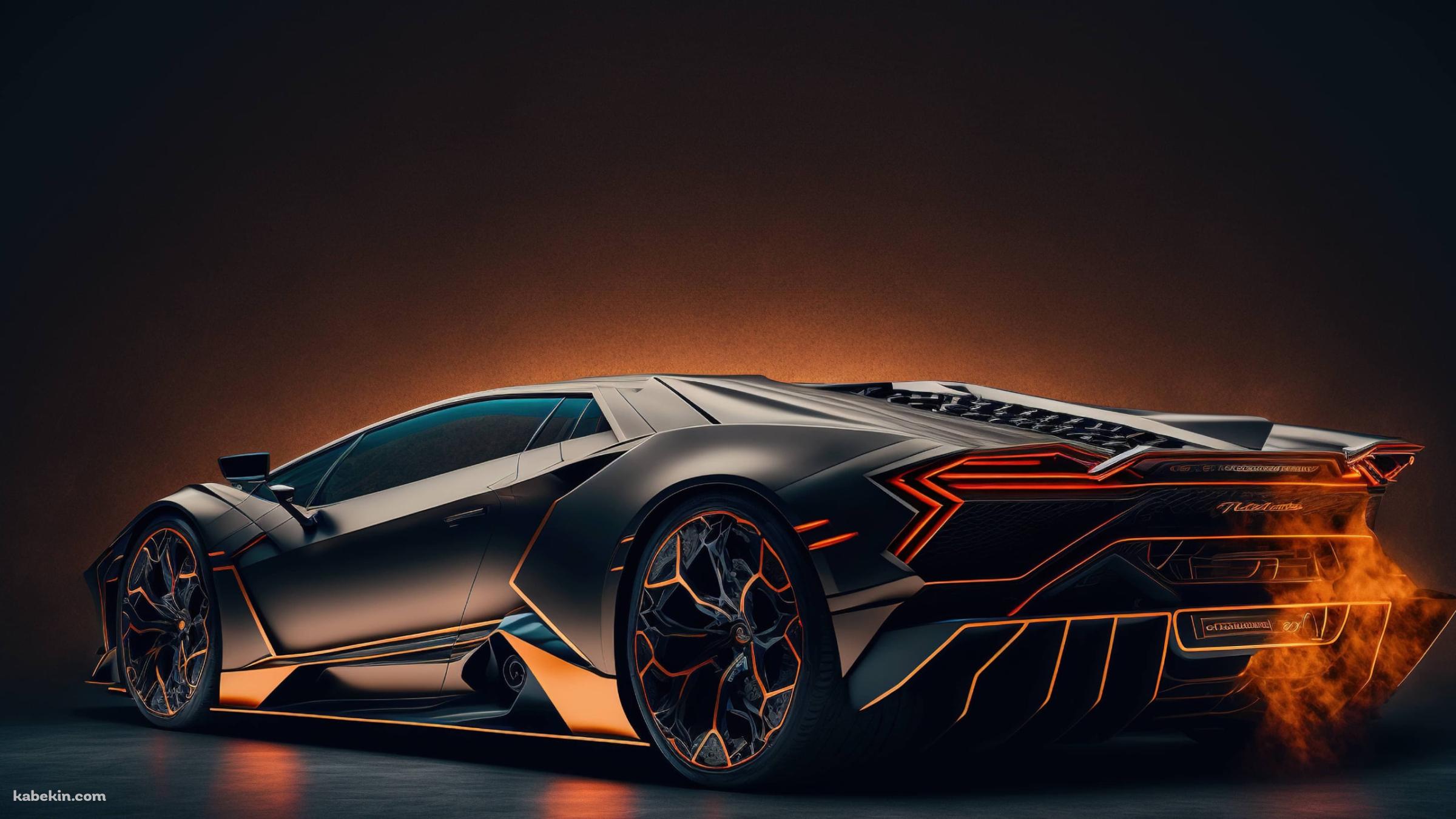 エンジンをふかすLamborghini aesthetic / ランボルギーニ / 炎 / 黒の壁紙(2400px x 1350px) 高画質 PC・デスクトップ用