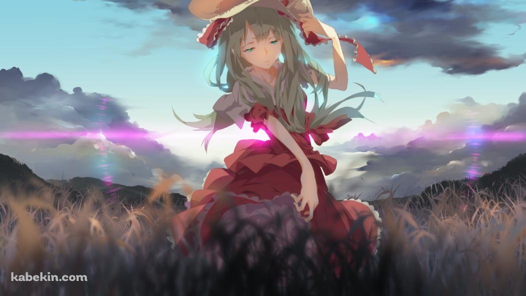 茶色くなった草原に佇む赤いドレスを着た鍵山雛 / 東方の壁紙(1051px x 591px) 高画質 PC・デスクトップ用