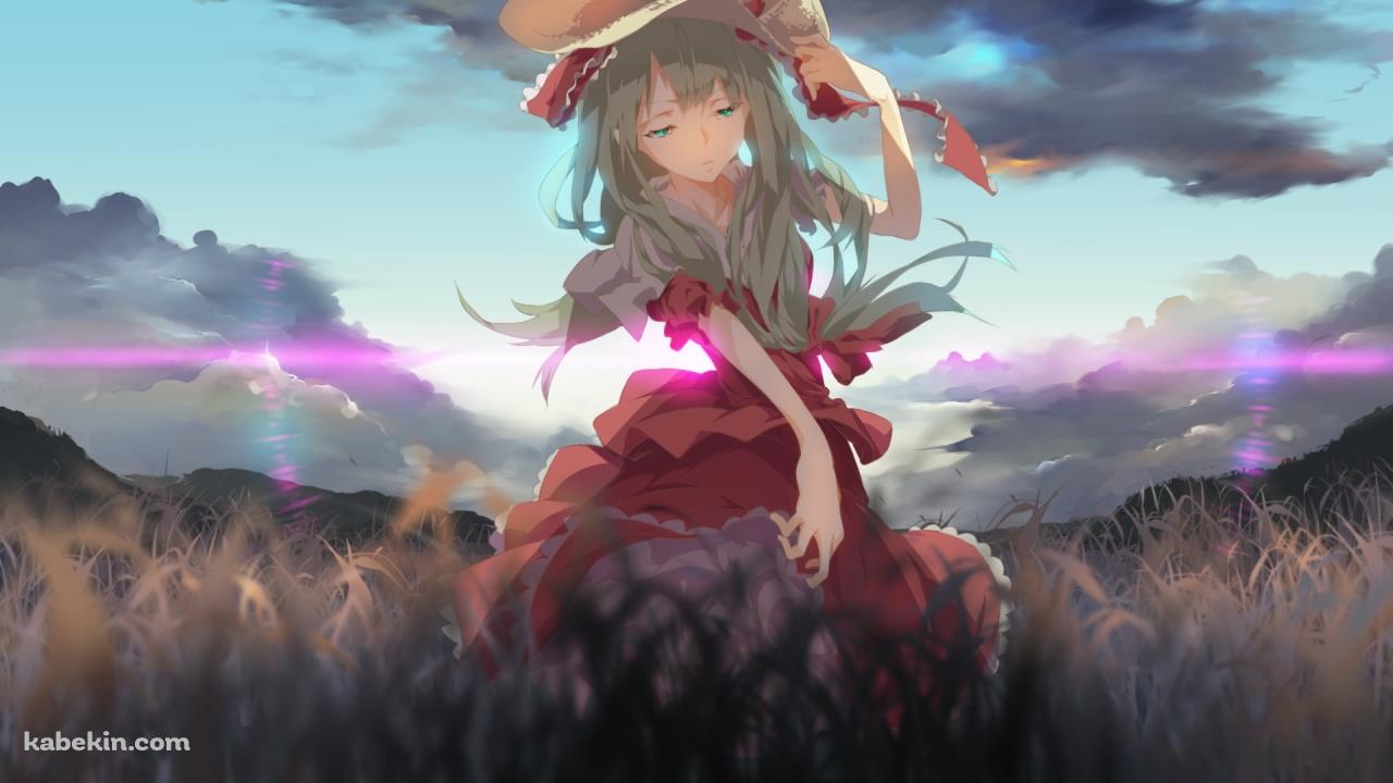 茶色くなった草原に佇む赤いドレスを着た鍵山雛 / 東方の壁紙(1280px x 720px) 高画質 PC・デスクトップ用