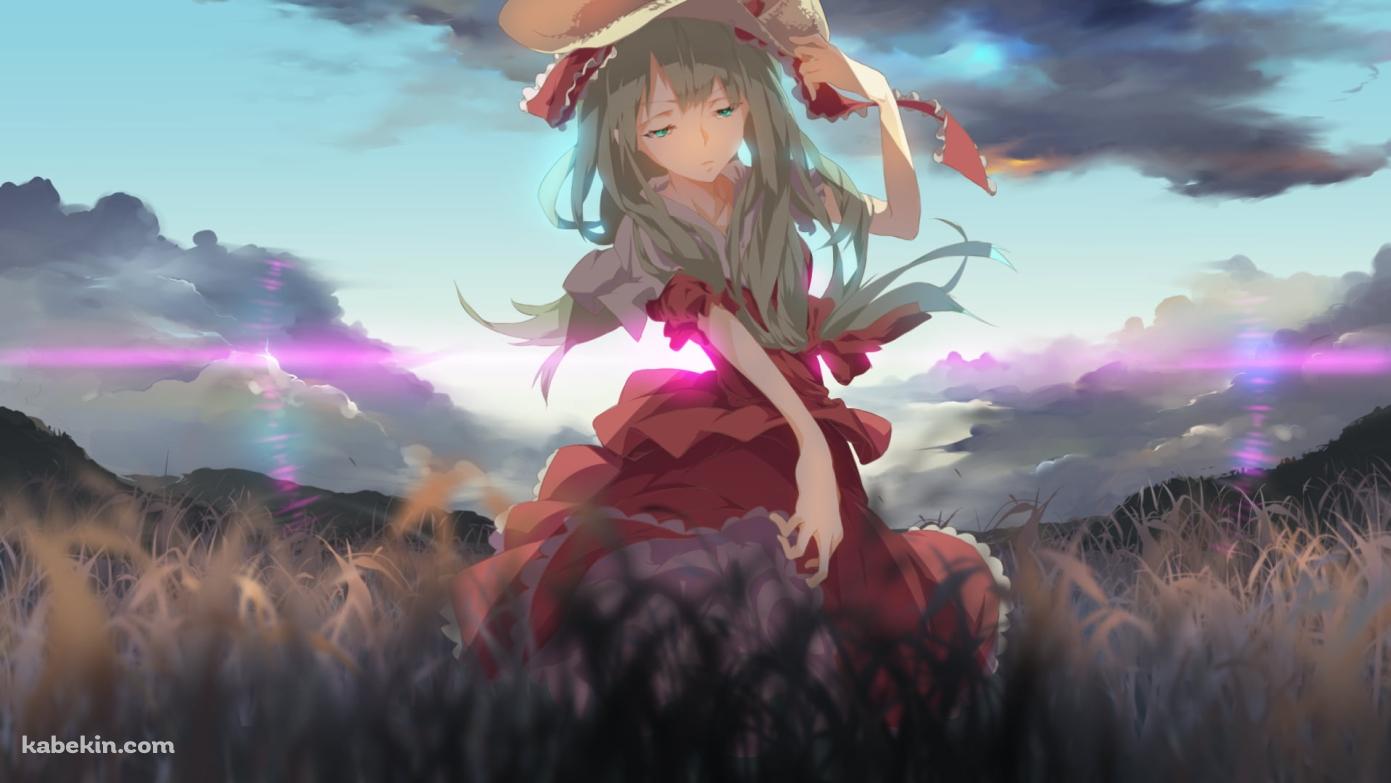 茶色くなった草原に佇む赤いドレスを着た鍵山雛 / 東方の壁紙(1391px x 783px) 高画質 PC・デスクトップ用