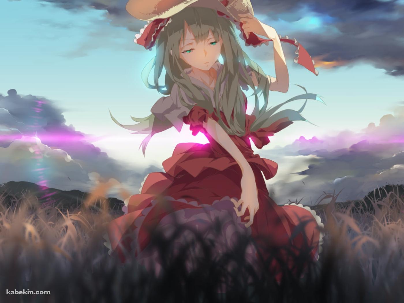 茶色くなった草原に佇む赤いドレスを着た鍵山雛 / 東方の壁紙(1400px x 1050px) 高画質 PC・デスクトップ用