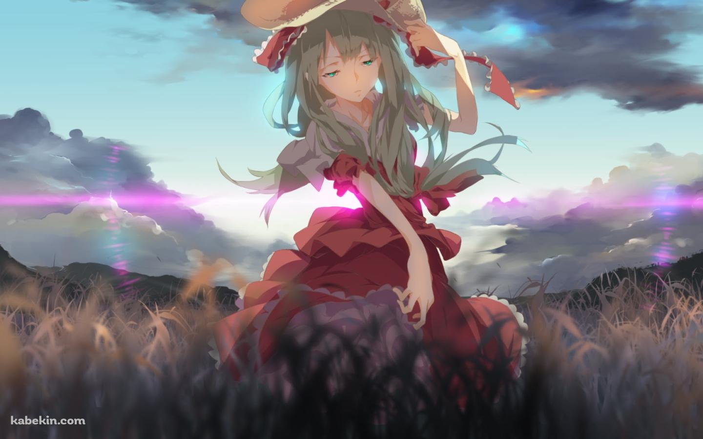 茶色くなった草原に佇む赤いドレスを着た鍵山雛 / 東方の壁紙(1440px x 900px) 高画質 PC・デスクトップ用