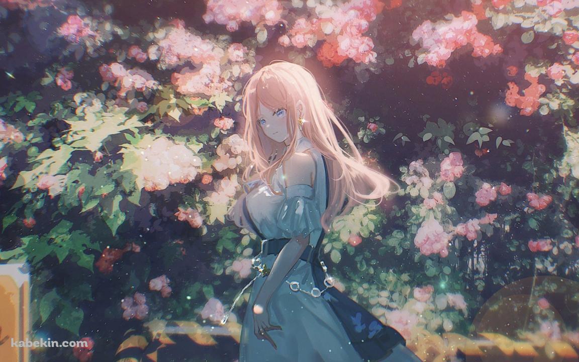 ピンクの花の前に佇む長崎そよ / バンドリ!の壁紙(1152px x 720px) 高画質 PC・デスクトップ用