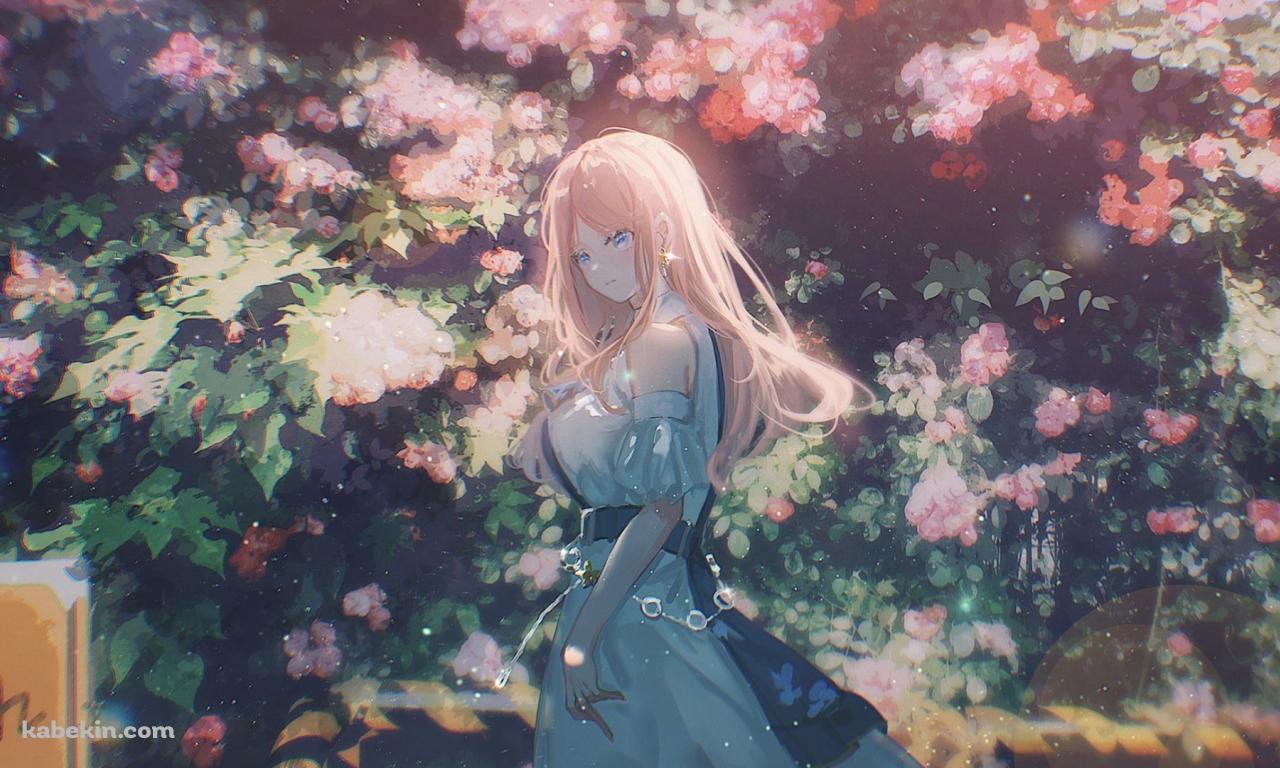 ピンクの花の前に佇む長崎そよ / バンドリ!の壁紙(1280px x 768px) 高画質 PC・デスクトップ用