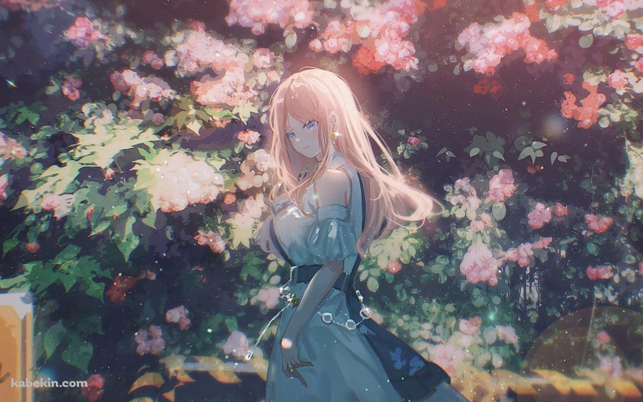 ピンクの花の前に佇む長崎そよ / バンドリ!の壁紙(1280px x 800px) 高画質 PC・デスクトップ用