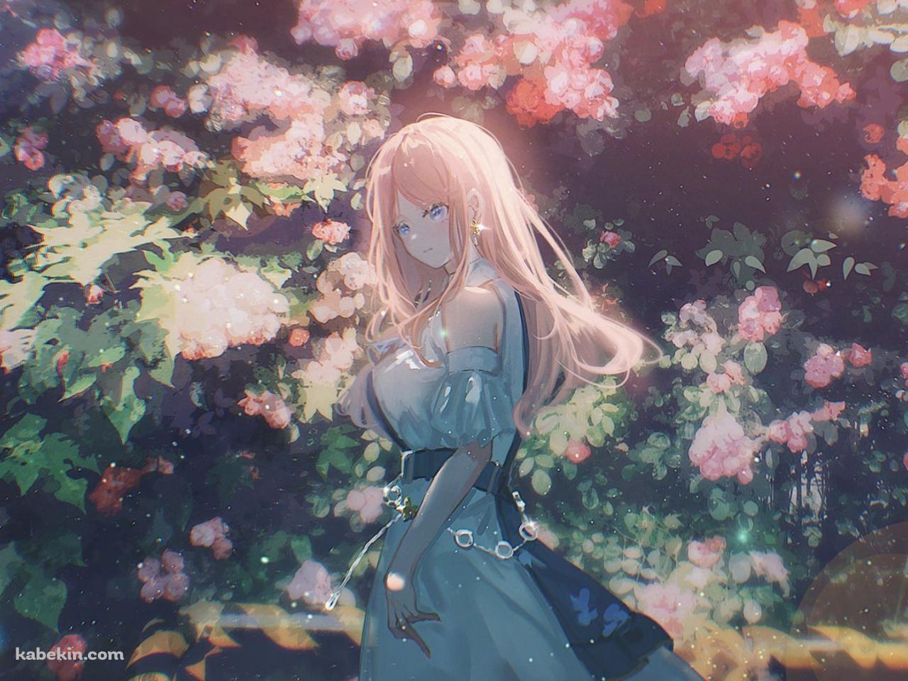 ピンクの花の前に佇む長崎そよ / バンドリ!の壁紙(1280px x 960px) 高画質 PC・デスクトップ用