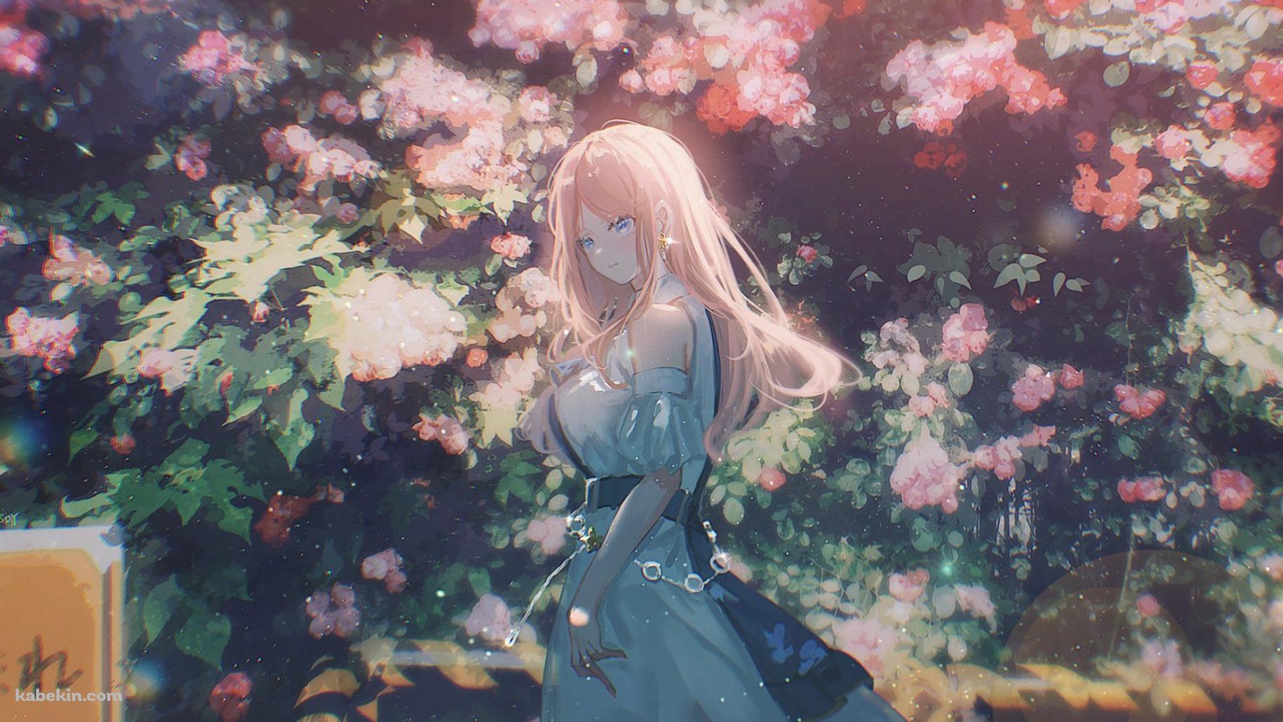ピンクの花の前に佇む長崎そよ / バンドリ!の壁紙(1829px x 1029px) 高画質 PC・デスクトップ用