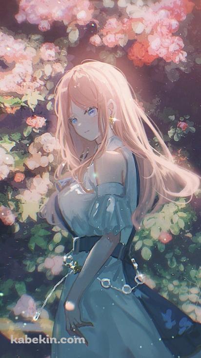 ピンクの花の前に佇む長崎そよ / バンドリ!の壁紙(412px x 732px) 高画質 PC・デスクトップ用