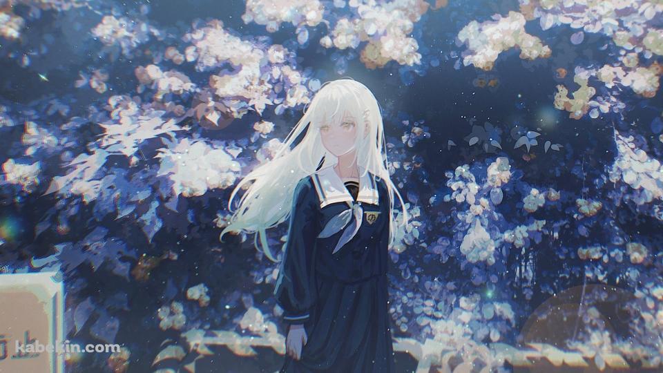 白い花の前に佇む若葉睦(わかばむつみ) / バンドリ!の壁紙(960px x 540px) 高画質 PC・デスクトップ用