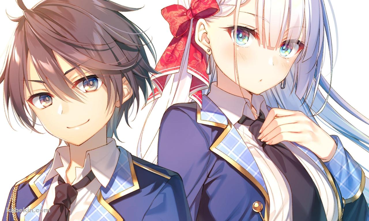 こちらを見つめるリーセリア・レイ・クリスタリアとレオニス・デス・マグナス / 聖剣学院の魔剣使いの壁紙(1280px x 768px) 高画質 PC・デスクトップ用