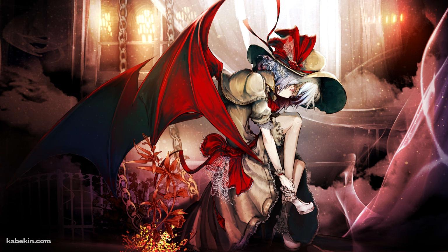かがんで靴を履くレミリア・スカーレット / 東方の壁紙(1536px x 864px) 高画質 PC・デスクトップ用