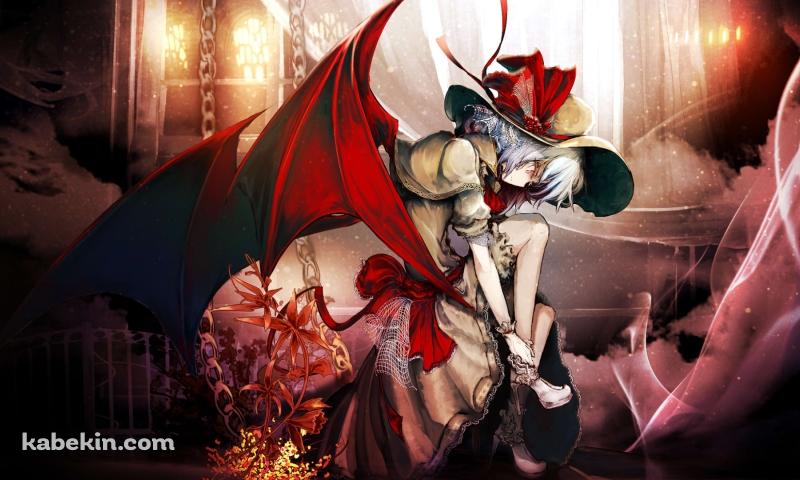 かがんで靴を履くレミリア・スカーレット / 東方の壁紙(800px x 480px) 高画質 PC・デスクトップ用