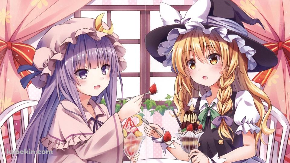 パフェを交換する霧雨魔理沙とパチュリー・ノーレッジ / 東方の壁紙(960px x 540px) 高画質 PC・デスクトップ用