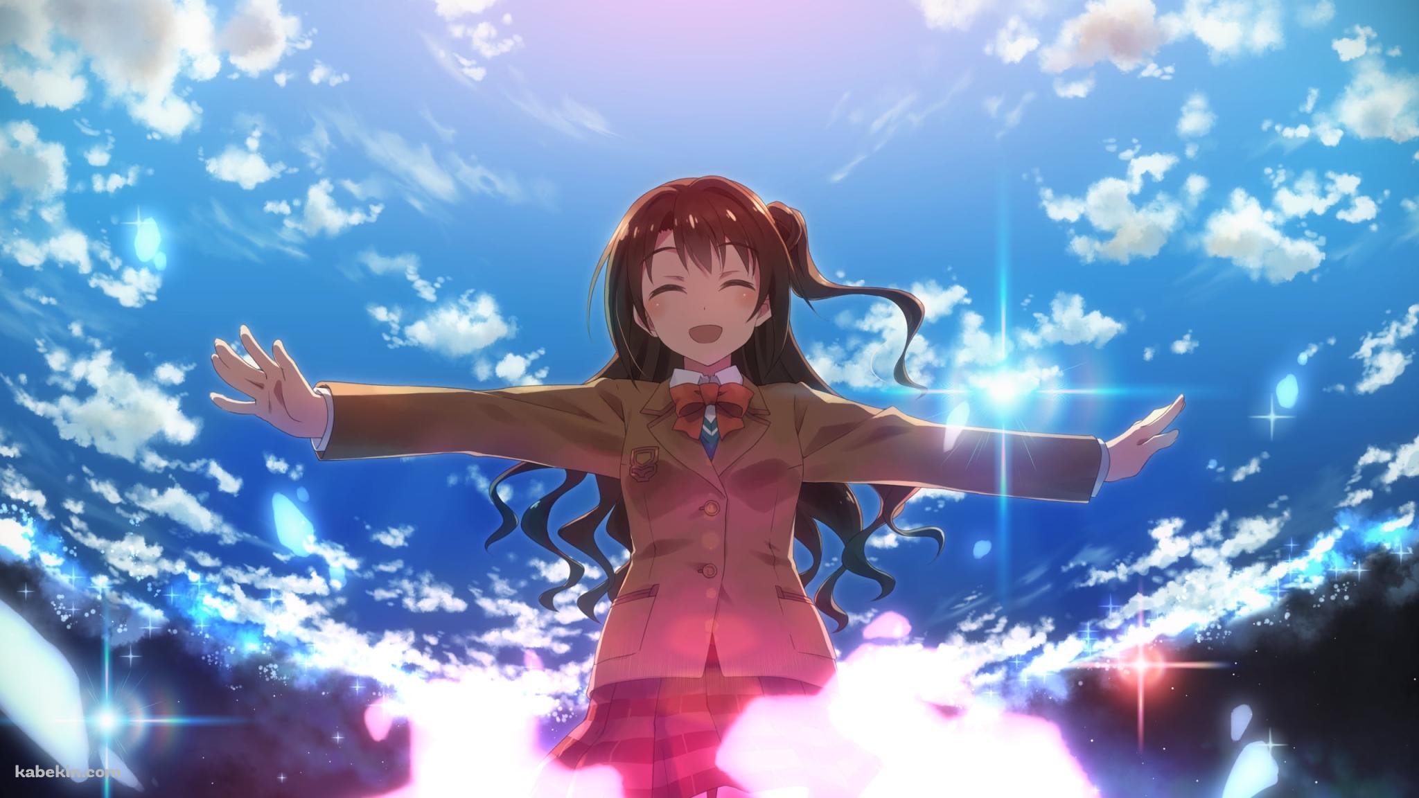 青空の下で両手を広げる島村卯月 / アイドルマスターシンデレラガールズの壁紙(2048px x 1152px) 高画質 PC・デスクトップ用
