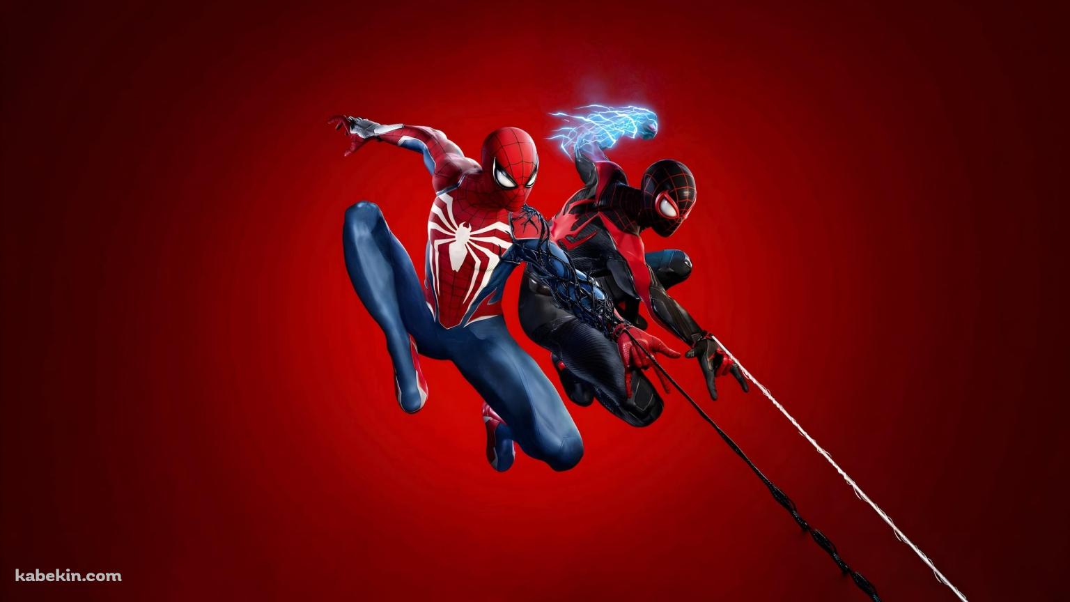 同時に糸を出すスパイダーマンとブラックスパイダーマン / ピーター・パーカー / MARVELの壁紙(1536px x 864px) 高画質 PC・デスクトップ用