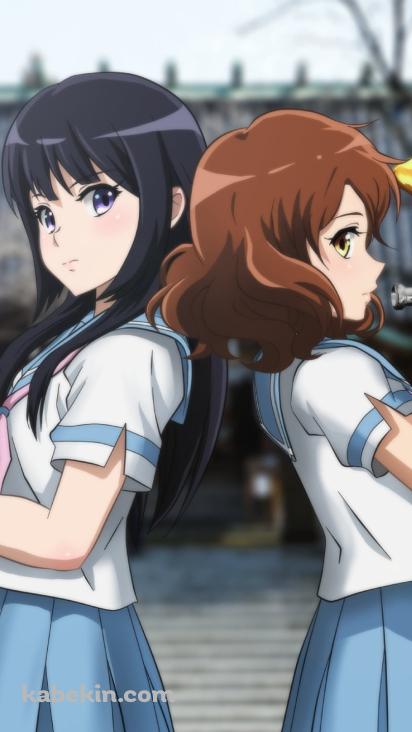 背中合わせで楽器の練習をする高坂麗奈と黄前久美子 / 響け!ユーフォニアムの壁紙(412px x 732px) 高画質 PC・デスクトップ用