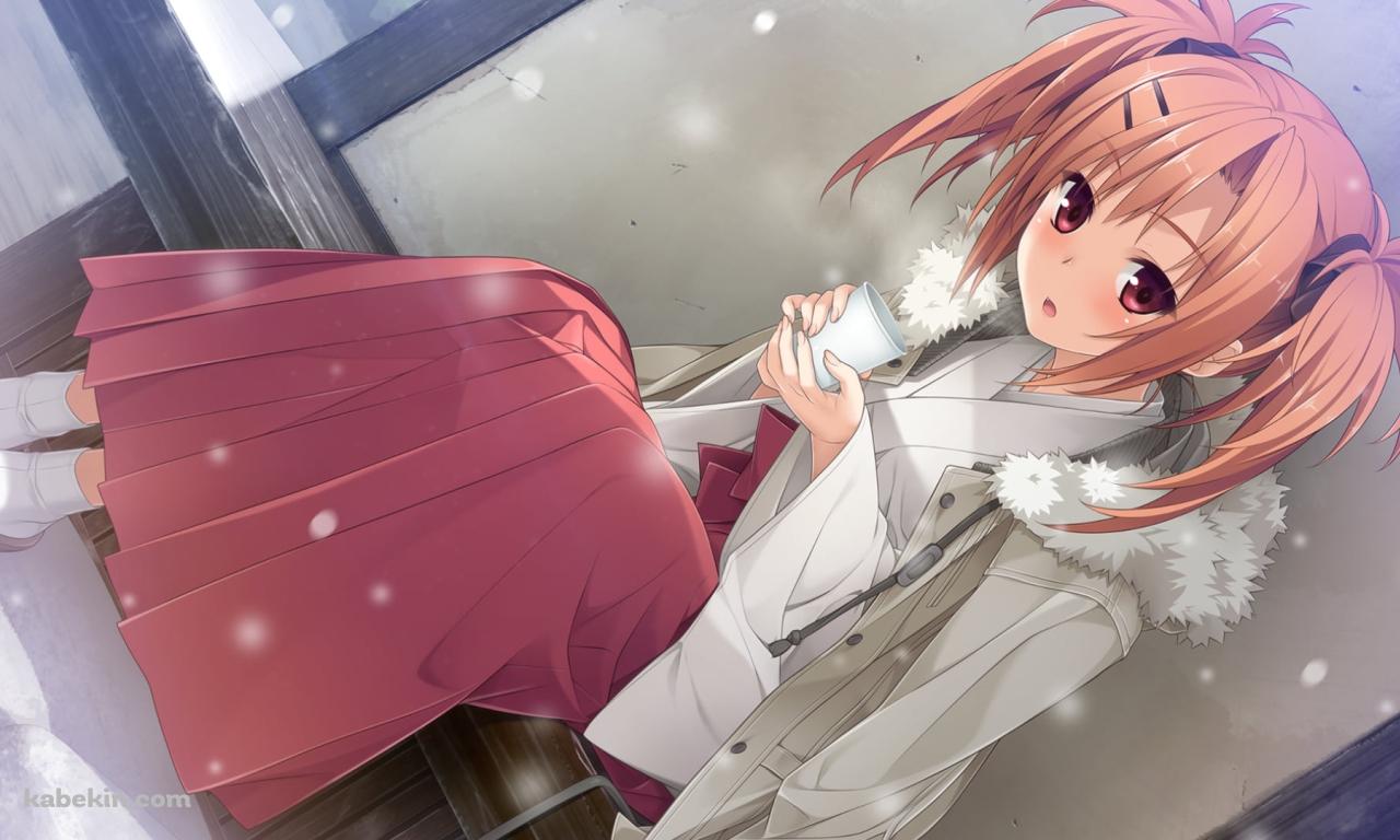 雪が降る中、縁側で紙コップを持つ澄稀 あやか / イモウトノカタチの壁紙(1280px x 768px) 高画質 PC・デスクトップ用