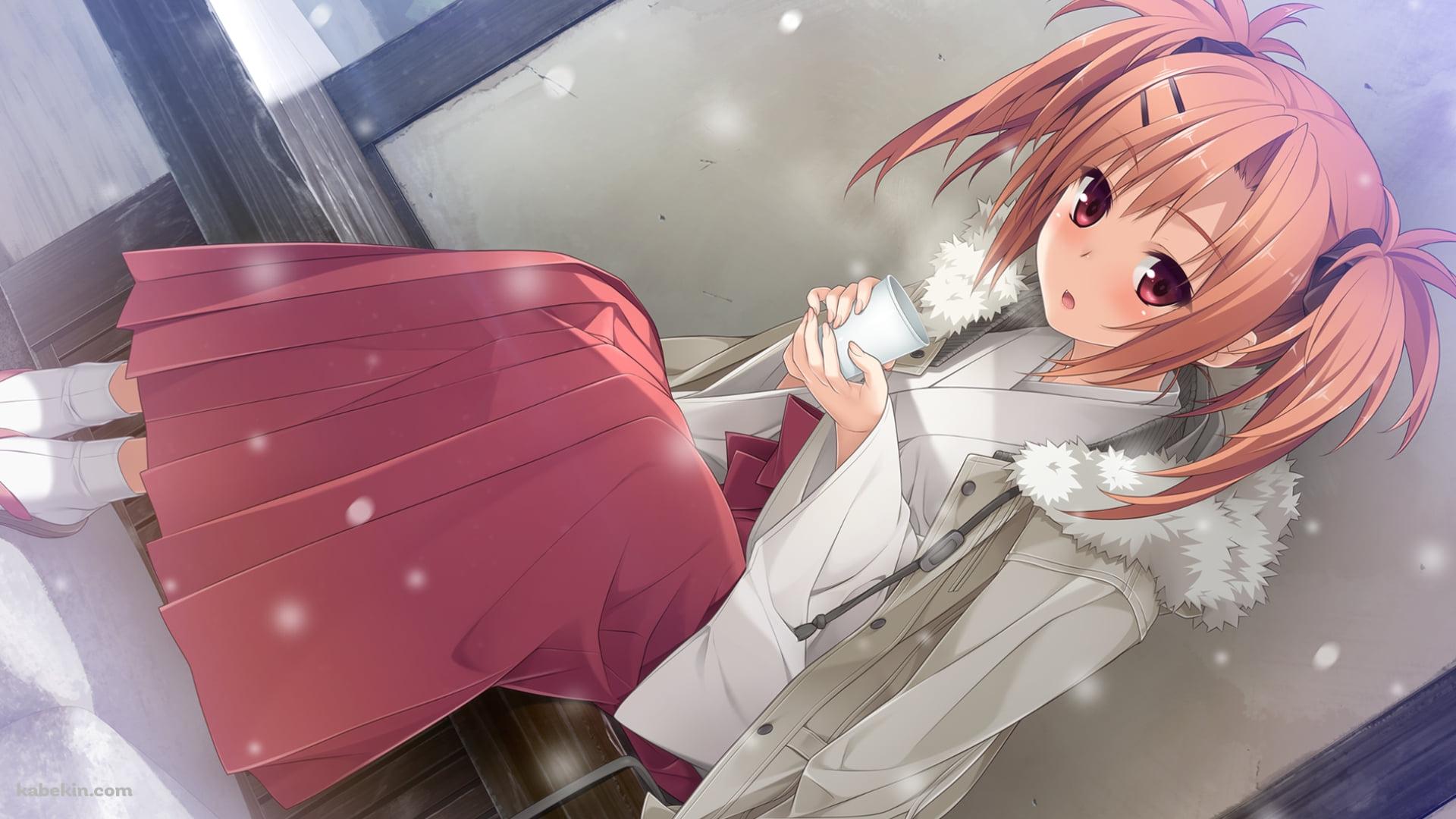 雪が降る中、縁側で紙コップを持つ澄稀 あやか / イモウトノカタチの壁紙(1920px x 1080px) 高画質 PC・デスクトップ用