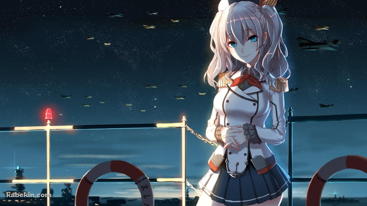 夜の波止場に佇む鹿島 / 艦隊これくしょんの壁紙(1242px x 698px) 高画質 PC・デスクトップ用