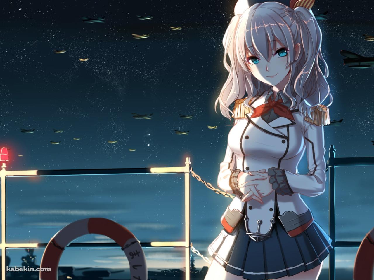 夜の波止場に佇む鹿島 / 艦隊これくしょんの壁紙(1280px x 960px) 高画質 PC・デスクトップ用