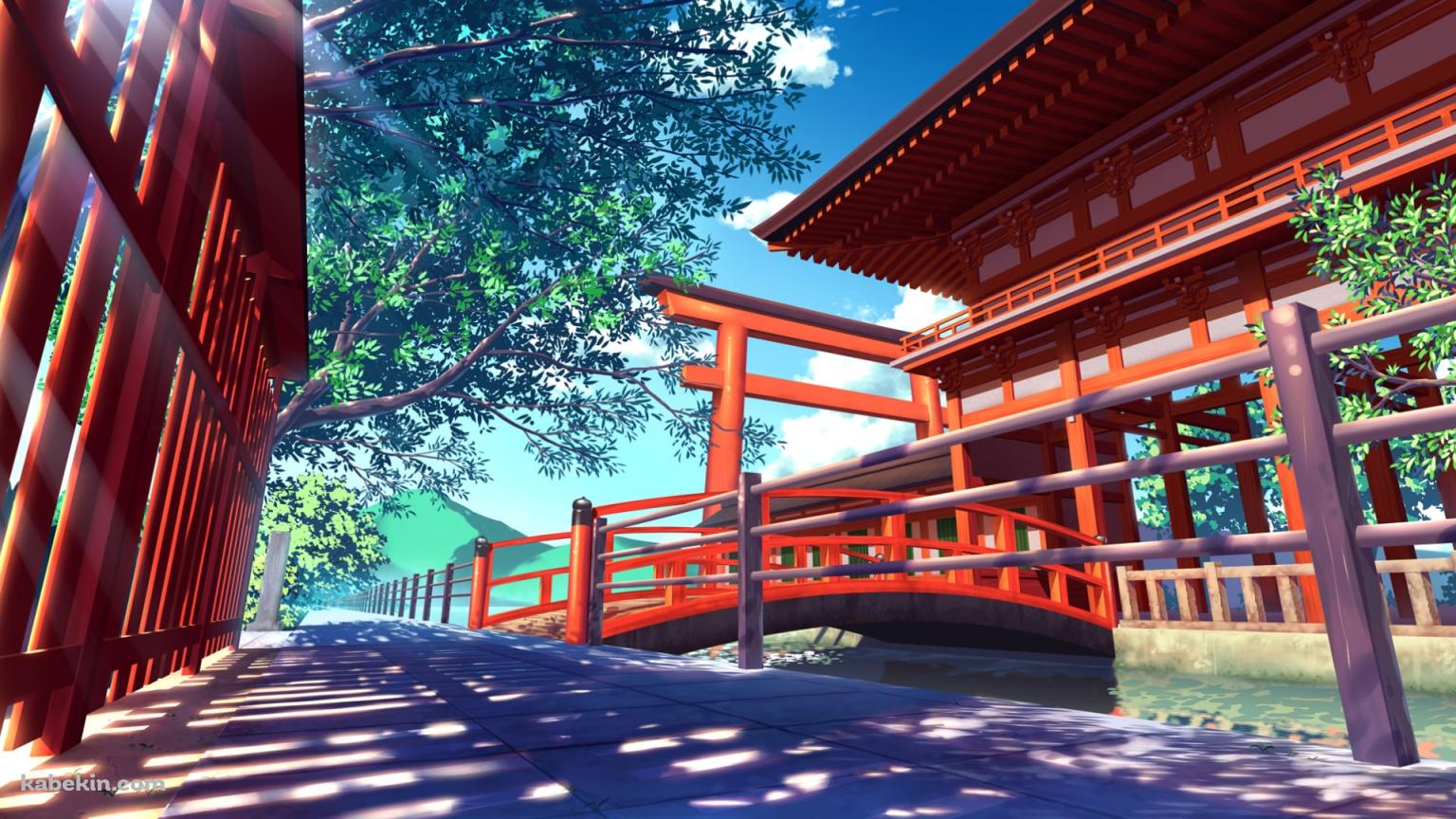 赤い鳥居 / 社 / 仏閣 / 緑の木 / 緑の山の壁紙(1536px x 864px) 高画質 PC・デスクトップ用